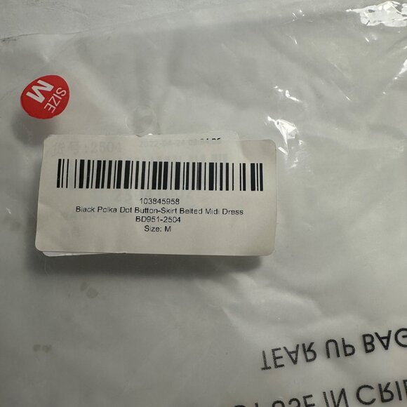 Black Polka Dot Button-Skirt Belted Midi Dress Business Career Academia SZ M - Picture 4 of 4